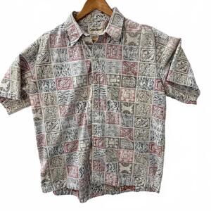 Cooke Street Honolulu Hawaiian Shirt XL Tribal Symbols Red/Tan/Black